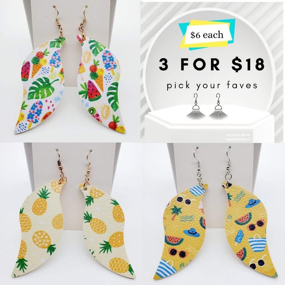 NEW EARRINGS Handmade Vegan Leather Tropical Retro
